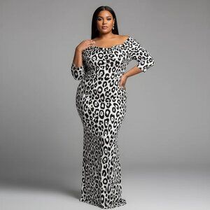 NWT $128 AFRM Anthropologie black white leopard stretchy mesh dress 3XL
